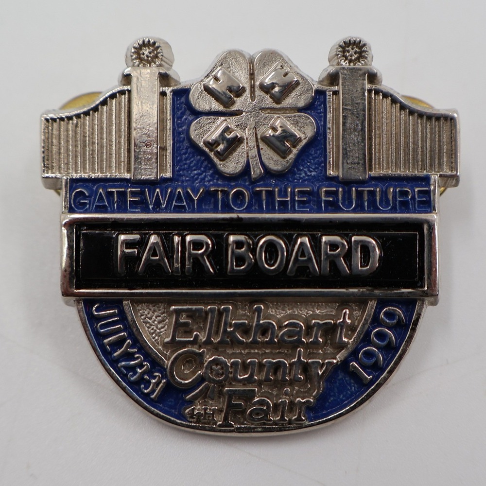 Elkhart County Fair Board Pin 1999 Unisex OS Blue Silver 4-H Clover Unbranded